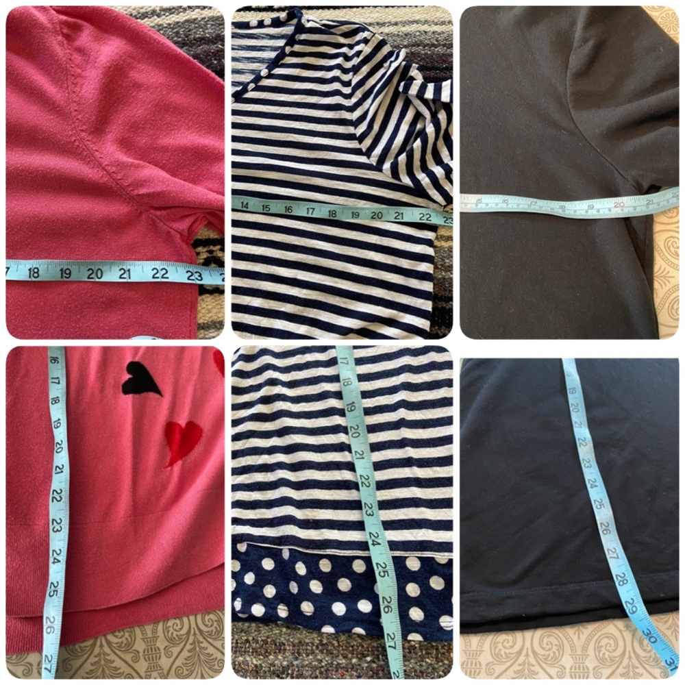 FLAWS Chico's Sz 2 Bundle of 4 Hearts Striped Black Cowl Neck Sweater Shirt Tops - Picture 2 of 16